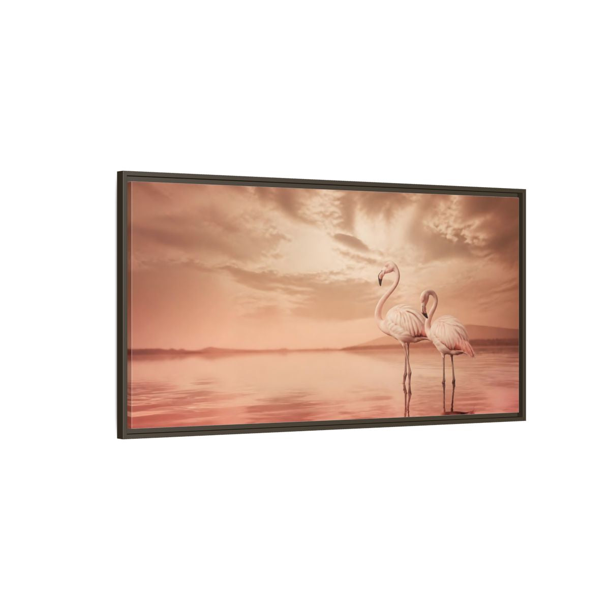 Side Mockup 4. Blush Pink Flamingos shown as framed canvas print