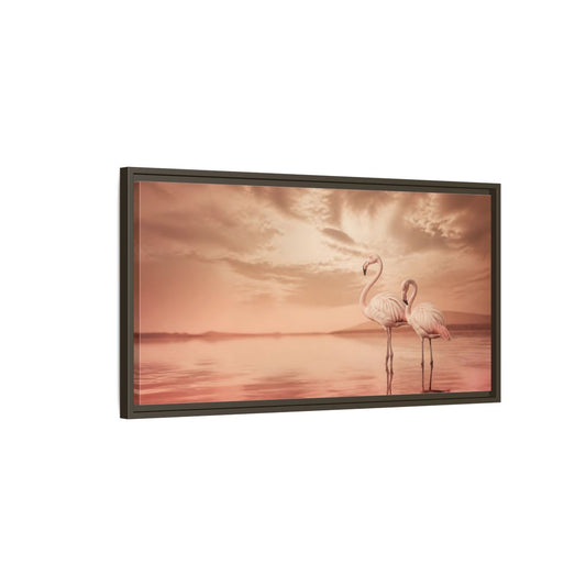 Main Mockup. Blush Pink Flamingos shown as framed canvas print
