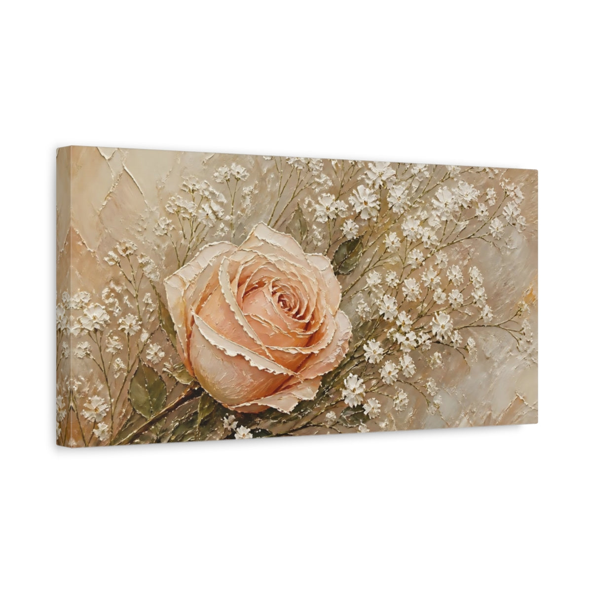 Side Mockup 3. Blush Rose With Baby's Breath shown as canvas print