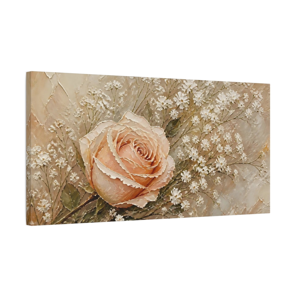 Side Mockup 1. Blush Rose With Baby's Breath shown as canvas print