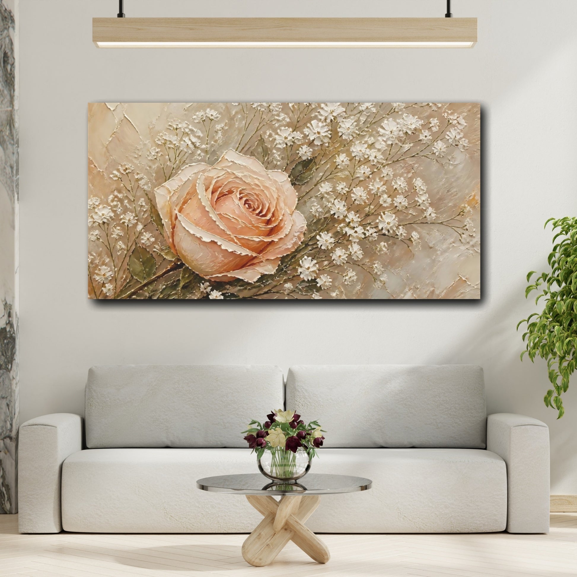 Mockup 2. Blush Rose With Baby's Breath shown as canvas print