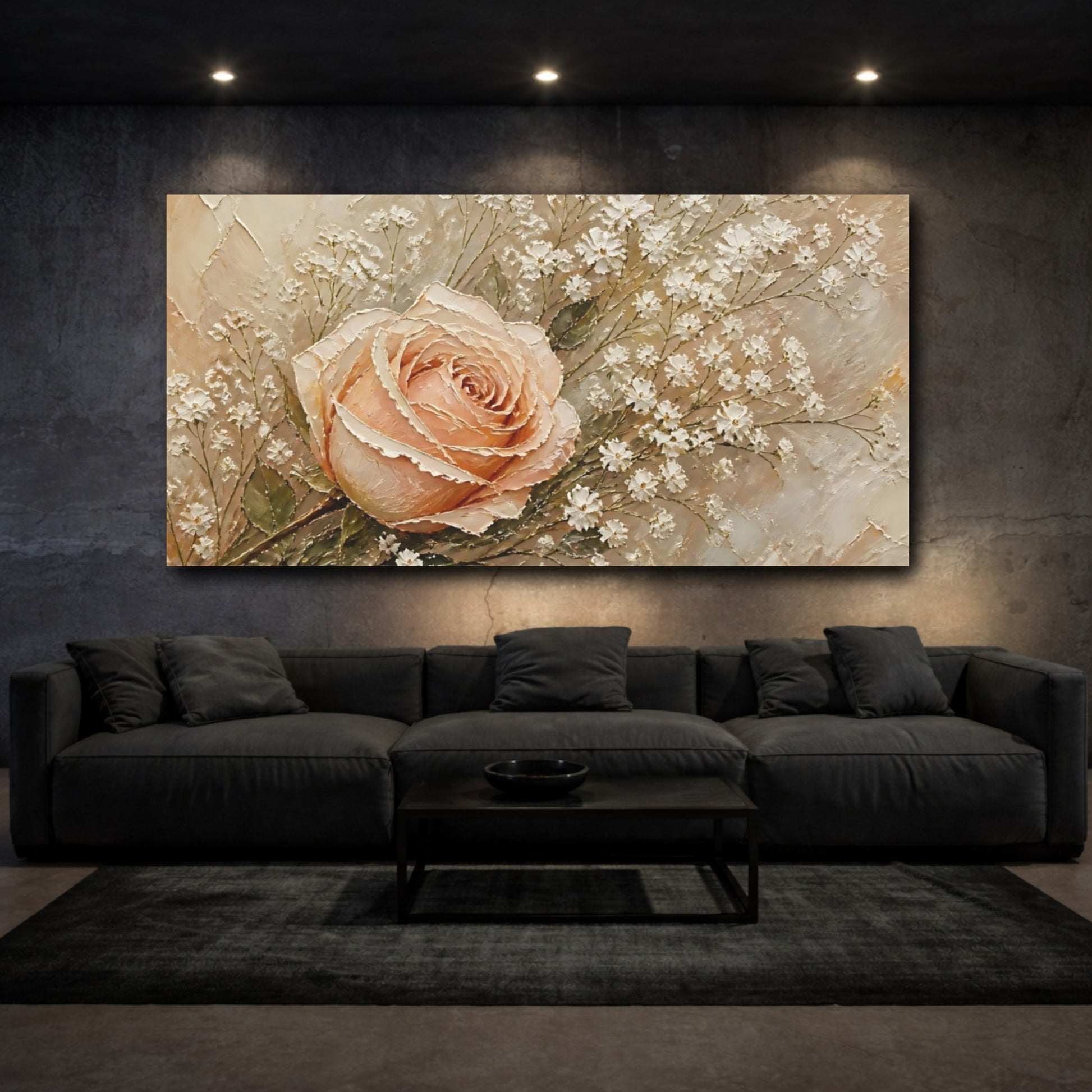 Mockup 3. Blush Rose With Baby's Breath shown as canvas print