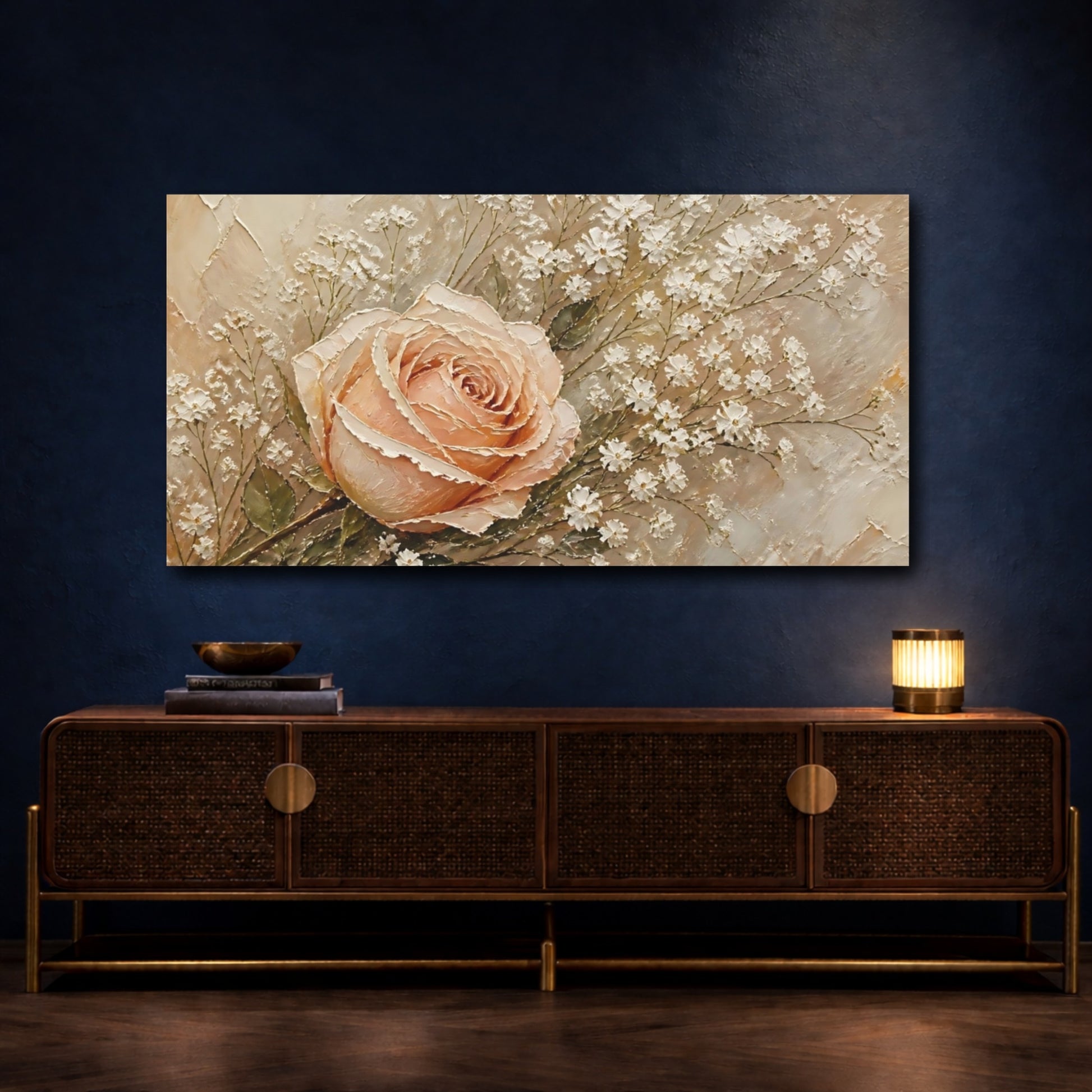 Mockup 4. Blush Rose With Baby's Breath shown as canvas print