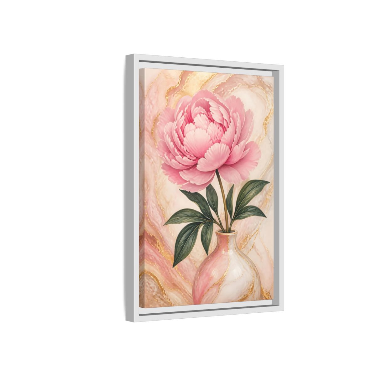 Side Mockup 4. Blushing Peony In Vase shown as framed canvas print
