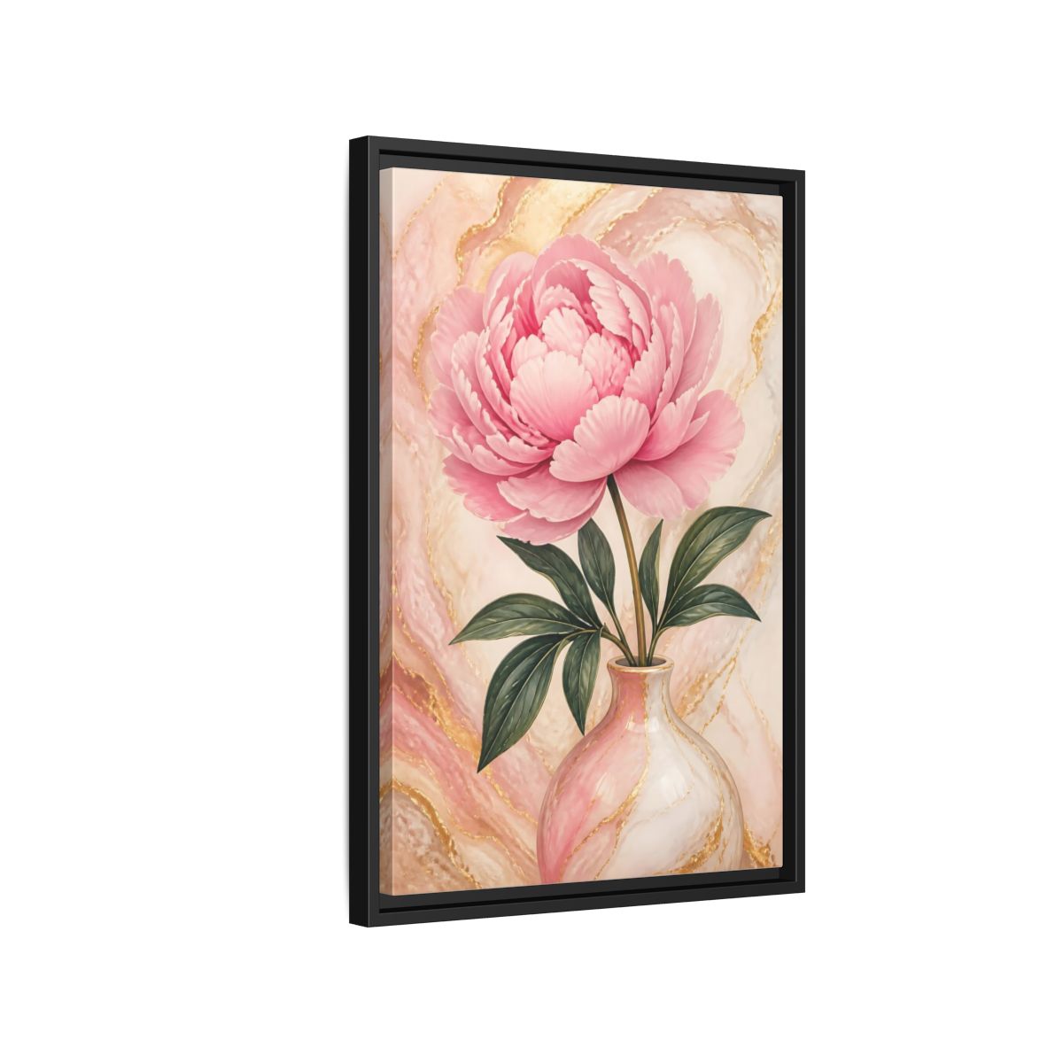 Side Mockup 3. Blushing Peony In Vase shown as framed canvas print