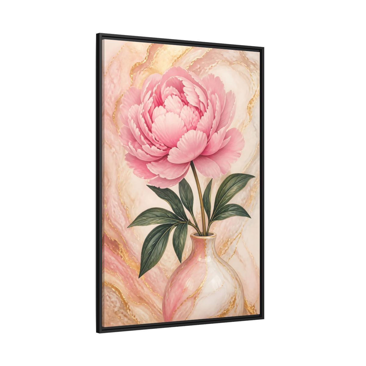 Side Mockup 12. Blushing Peony In Vase shown as framed canvas print