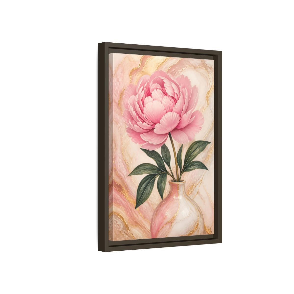 Side Mockup 5. Blushing Peony In Vase shown as framed canvas print