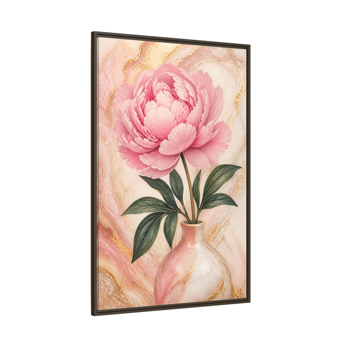 Side Mockup 8. Blushing Peony In Vase shown as framed canvas print