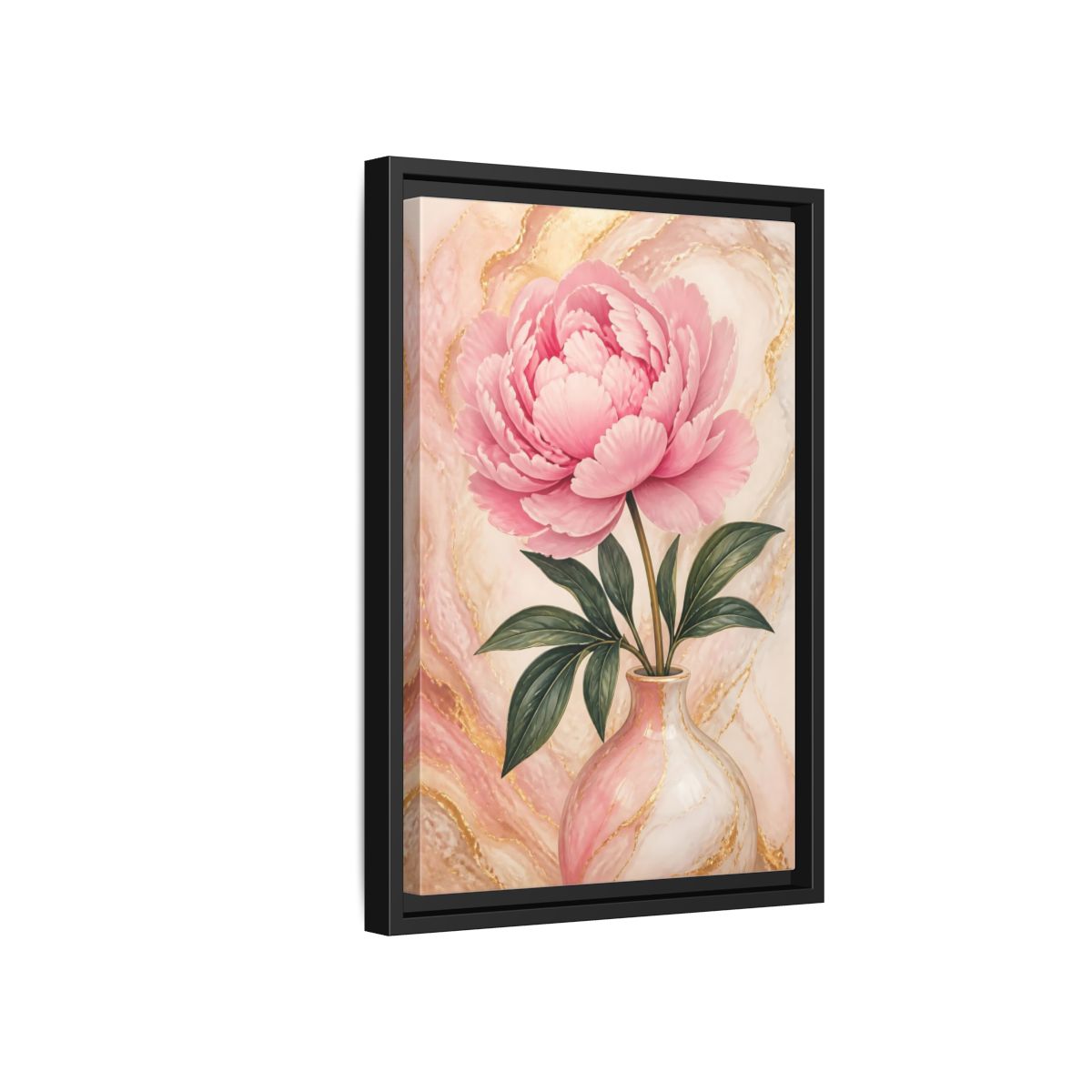 Side Mockup 6. Blushing Peony In Vase shown as framed canvas print
