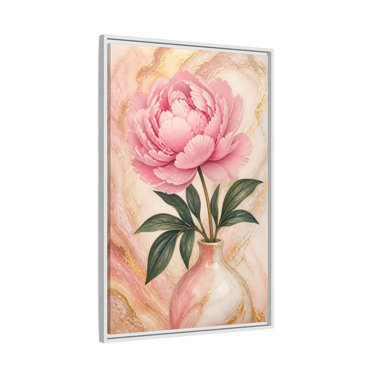 Side Mockup 9. Blushing Peony In Vase shown as framed canvas print