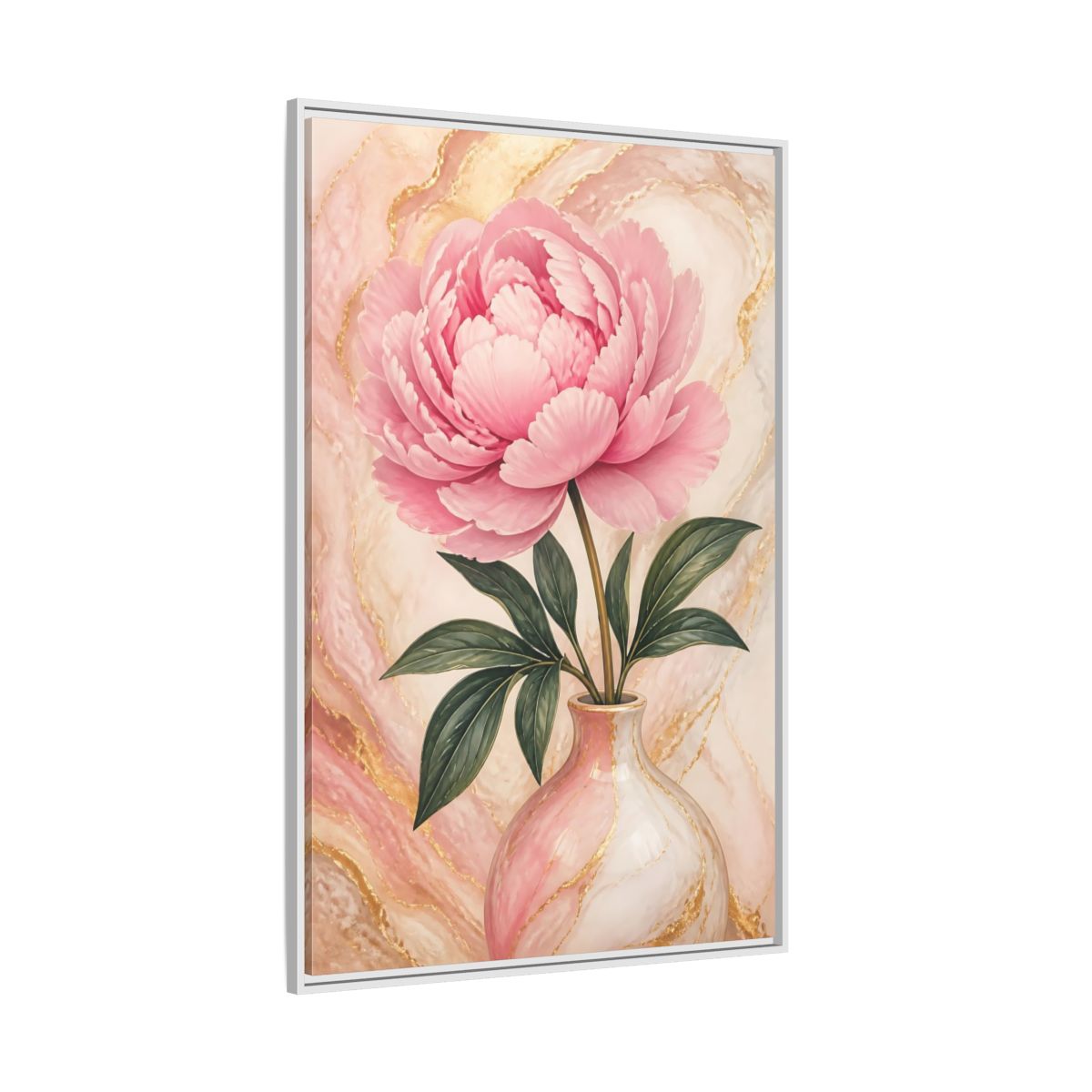 Side Mockup 7. Blushing Peony In Vase shown as framed canvas print