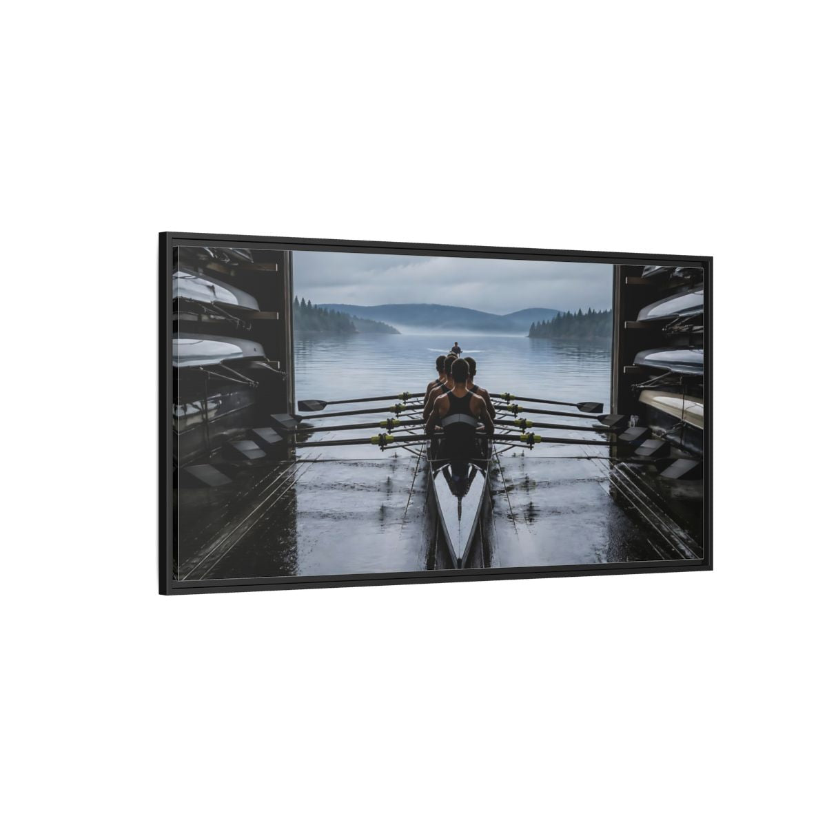 Side Mockup 5. Boathouse Rowing Crew shown as framed canvas print