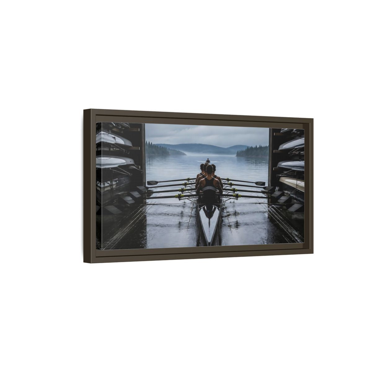 Side Mockup 7. Boathouse Rowing Crew shown as framed canvas print