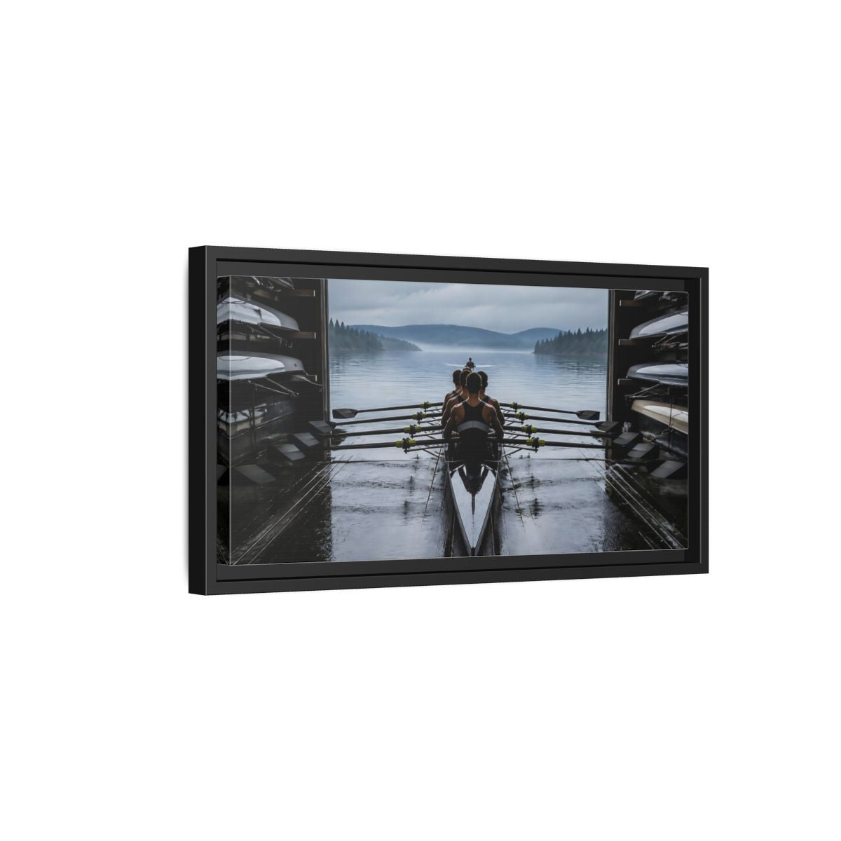 Side Mockup 8. Boathouse Rowing Crew shown as framed canvas print