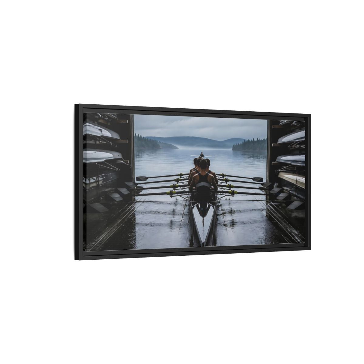 Side Mockup 2. Boathouse Rowing Crew shown as framed canvas print