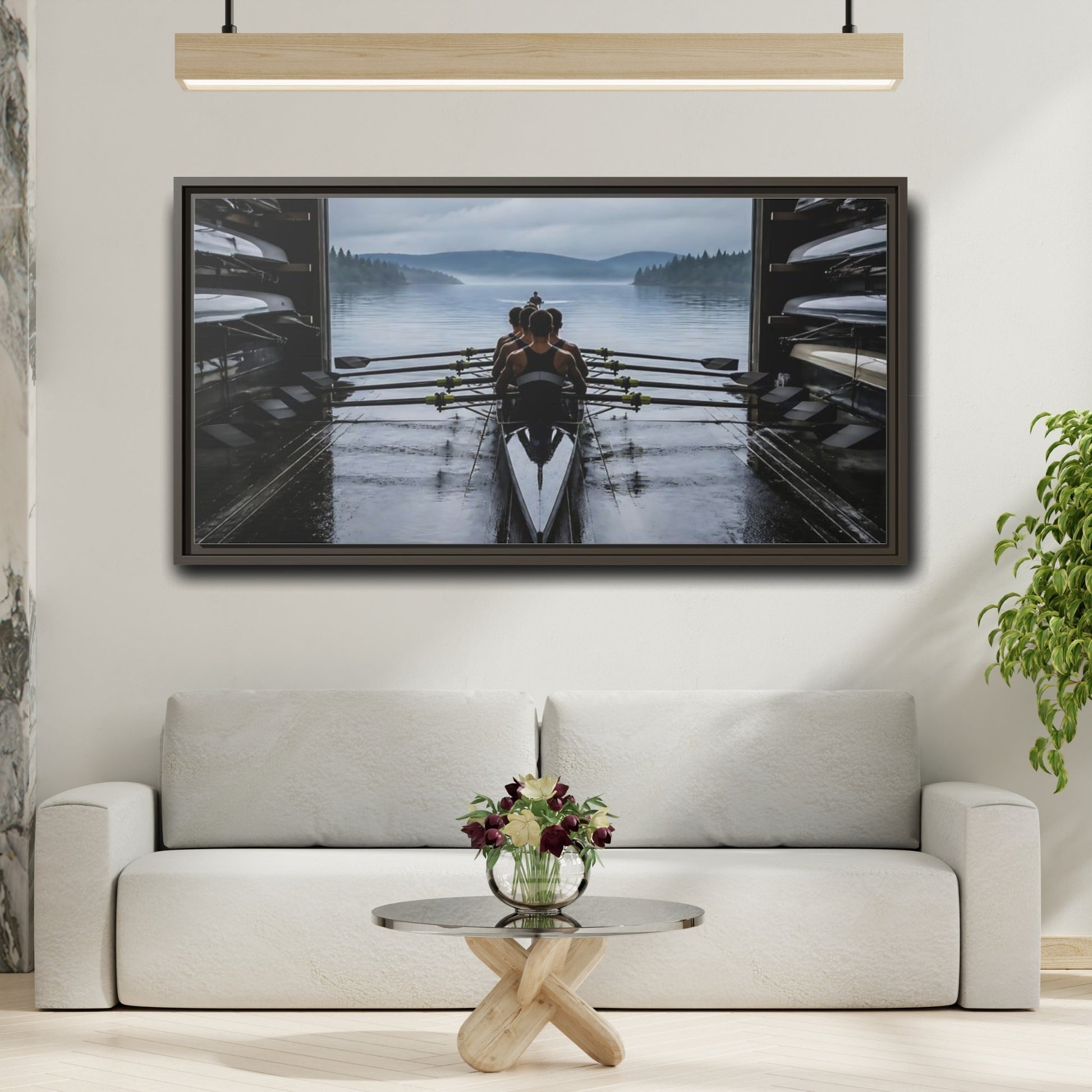 Mockup 2. Boathouse Rowing Crew shown as framed canvas print