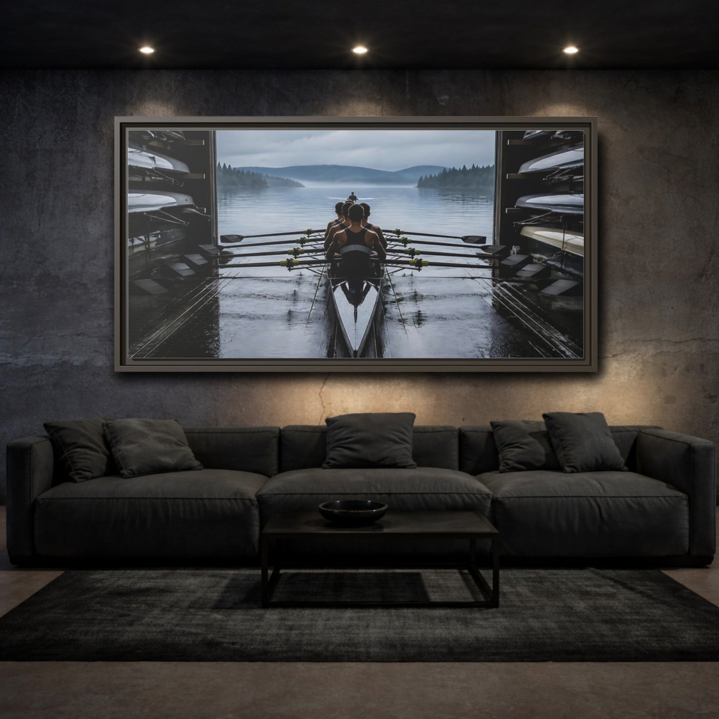 Mockup 3. Boathouse Rowing Crew shown as framed canvas print