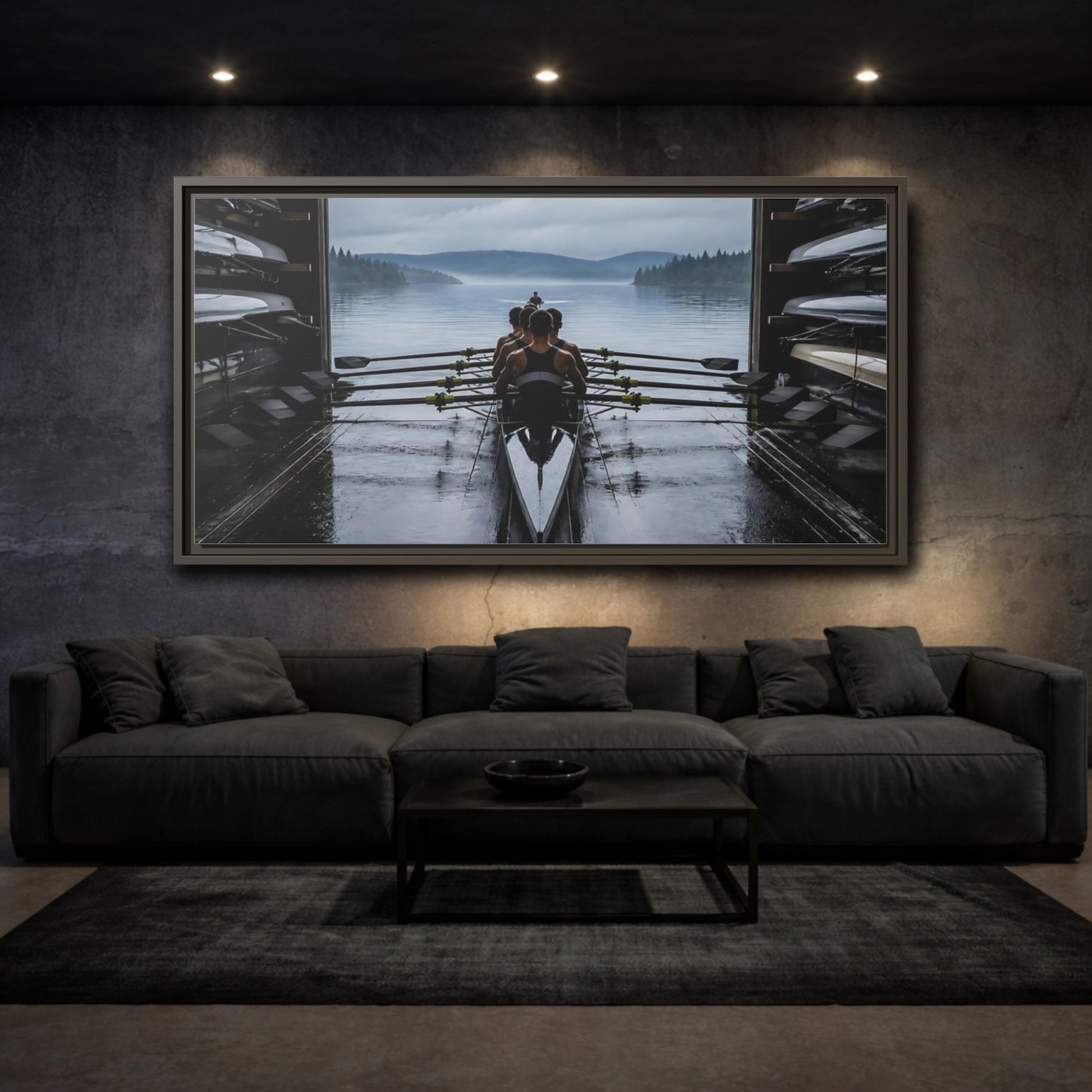 Mockup 3. Boathouse Rowing Crew shown as framed canvas print