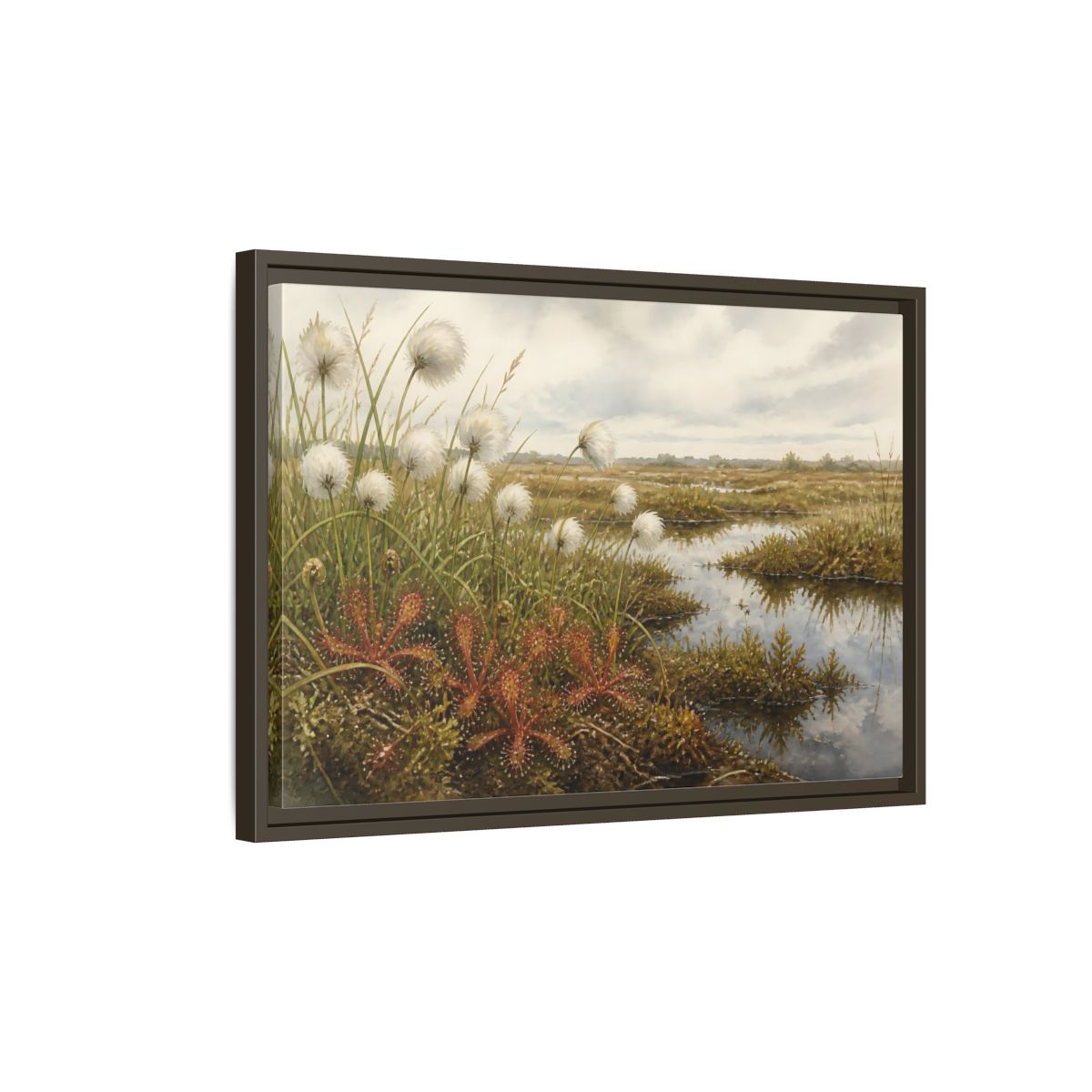 Side Mockup 2. Bog Cotton And Sundew shown as framed canvas print