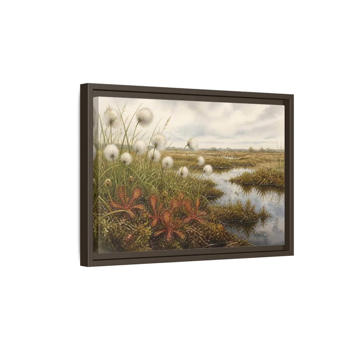 Side Mockup 5. Bog Cotton And Sundew shown as framed canvas print