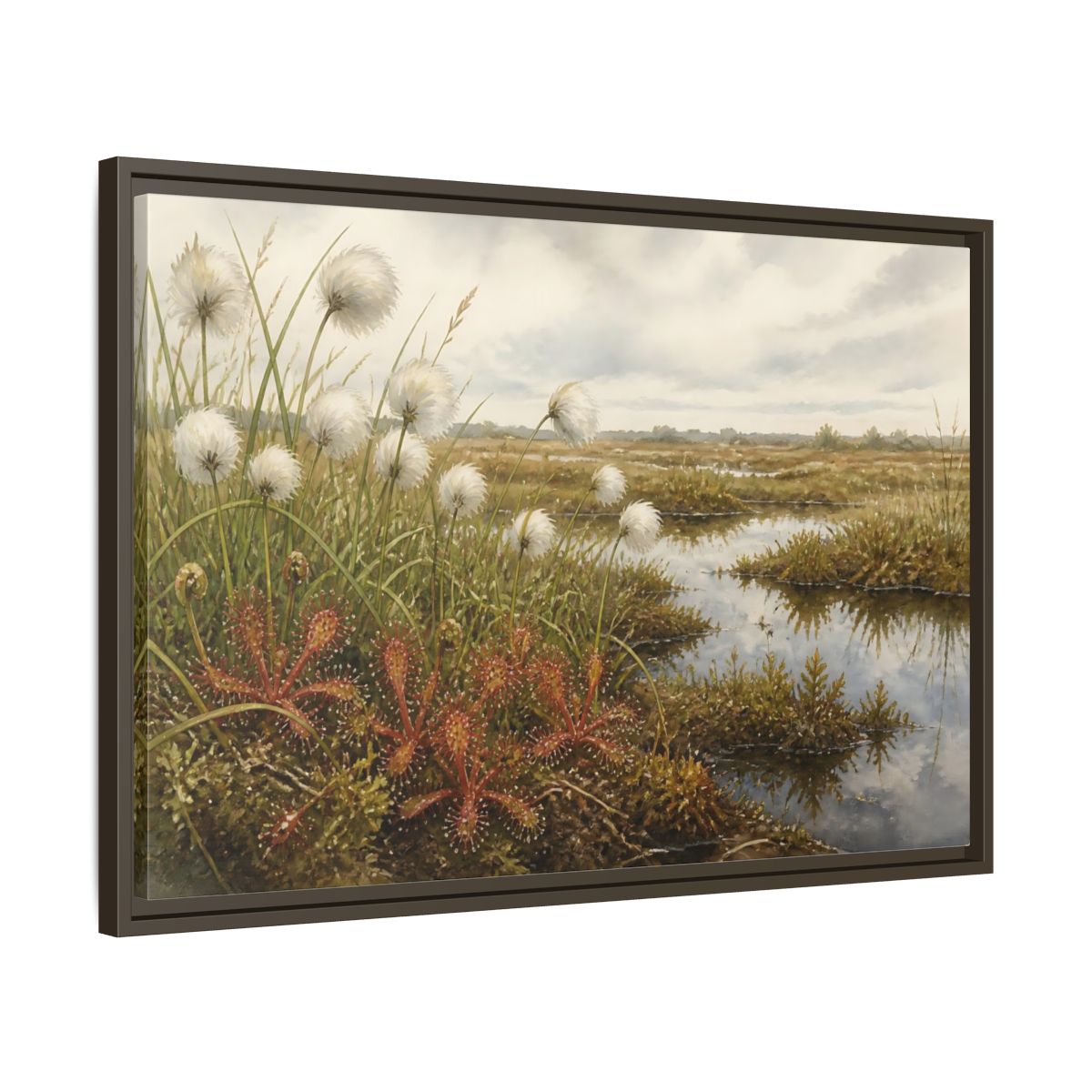 Side Mockup 11. Bog Cotton And Sundew shown as framed canvas print