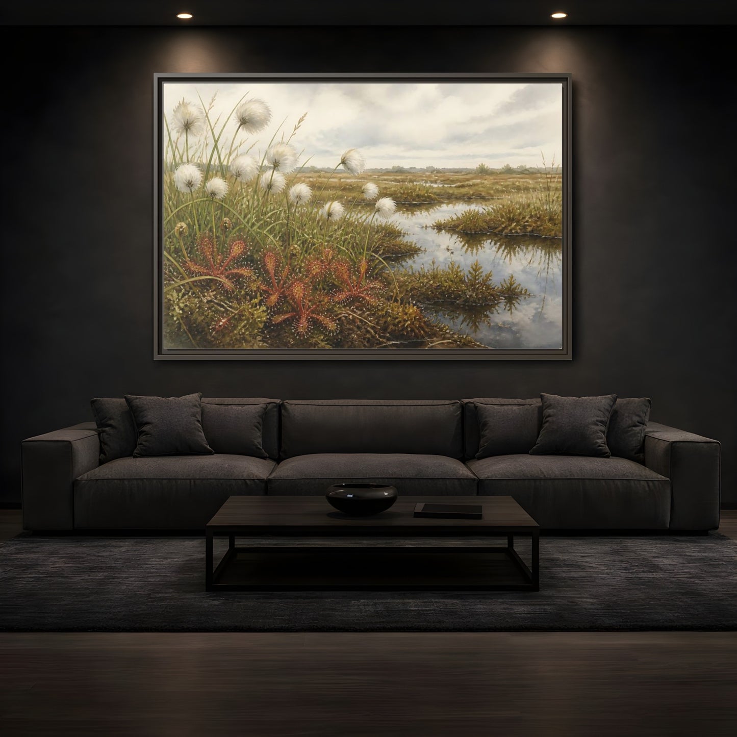 Mockup 3. Bog Cotton And Sundew shown as framed canvas print
