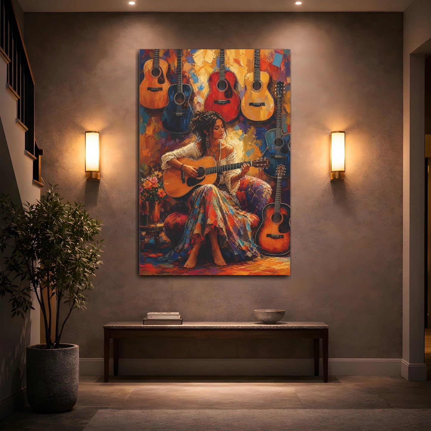 Mockup 2. Bohemian Guitarist Serenade shown as canvas print