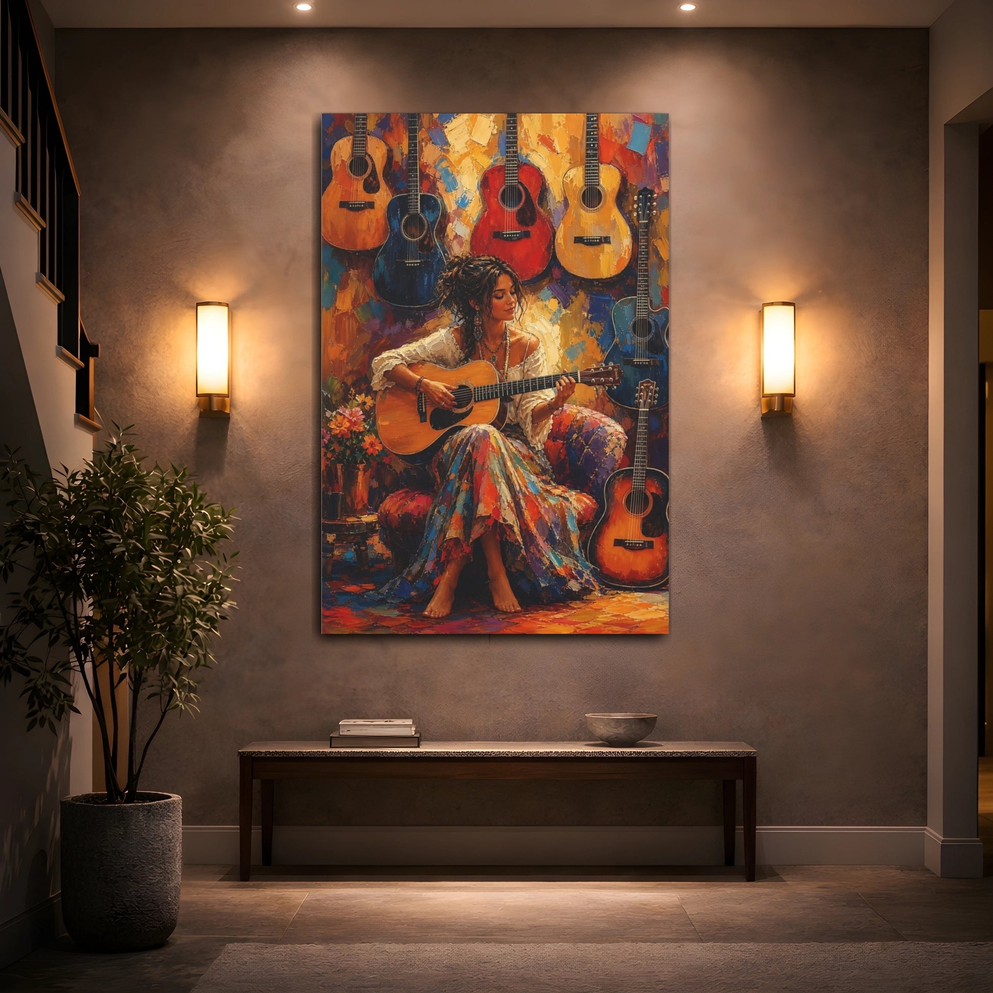 Mockup 2. Bohemian Guitarist Serenade shown as canvas print