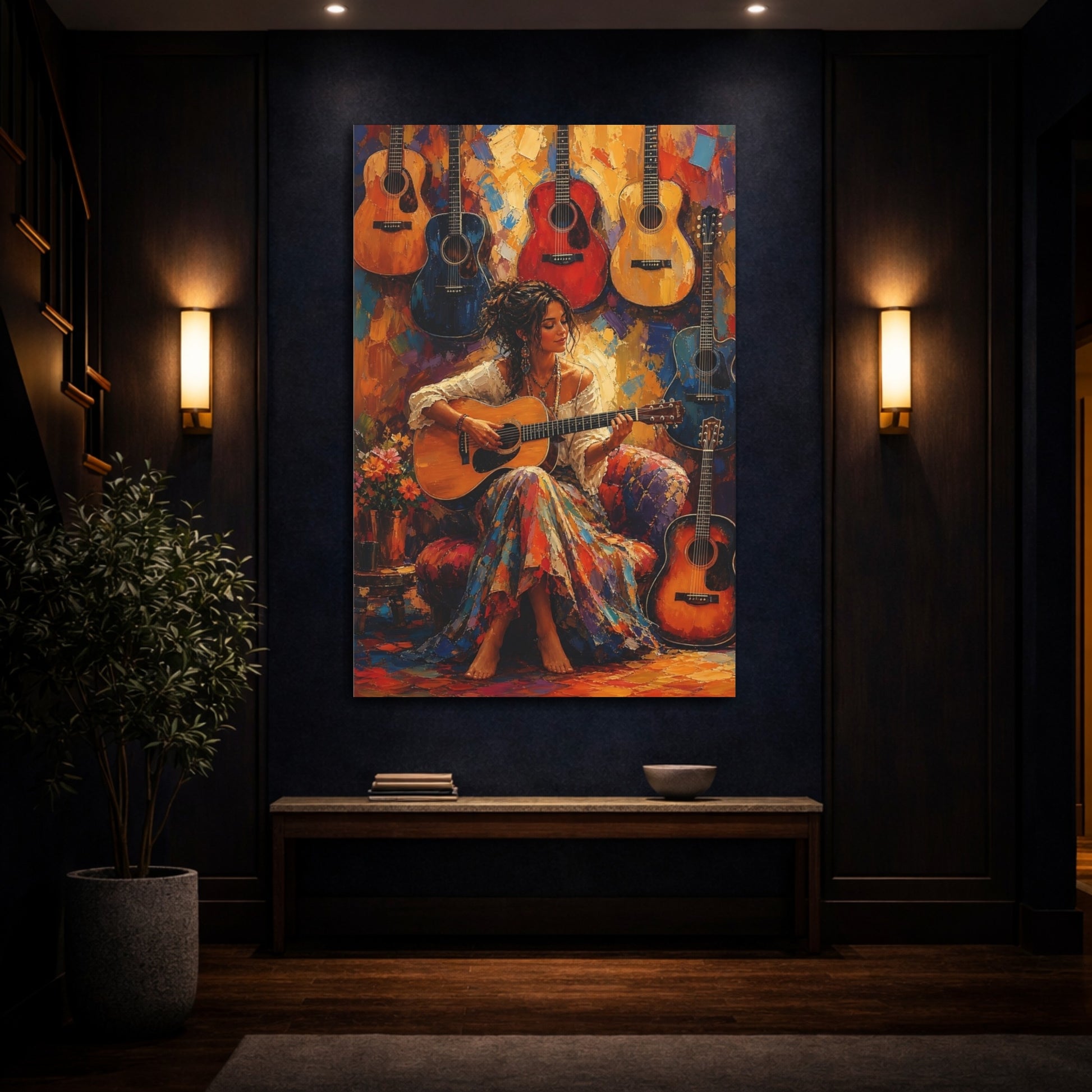 Mockup 4. Bohemian Guitarist Serenade shown as canvas print
