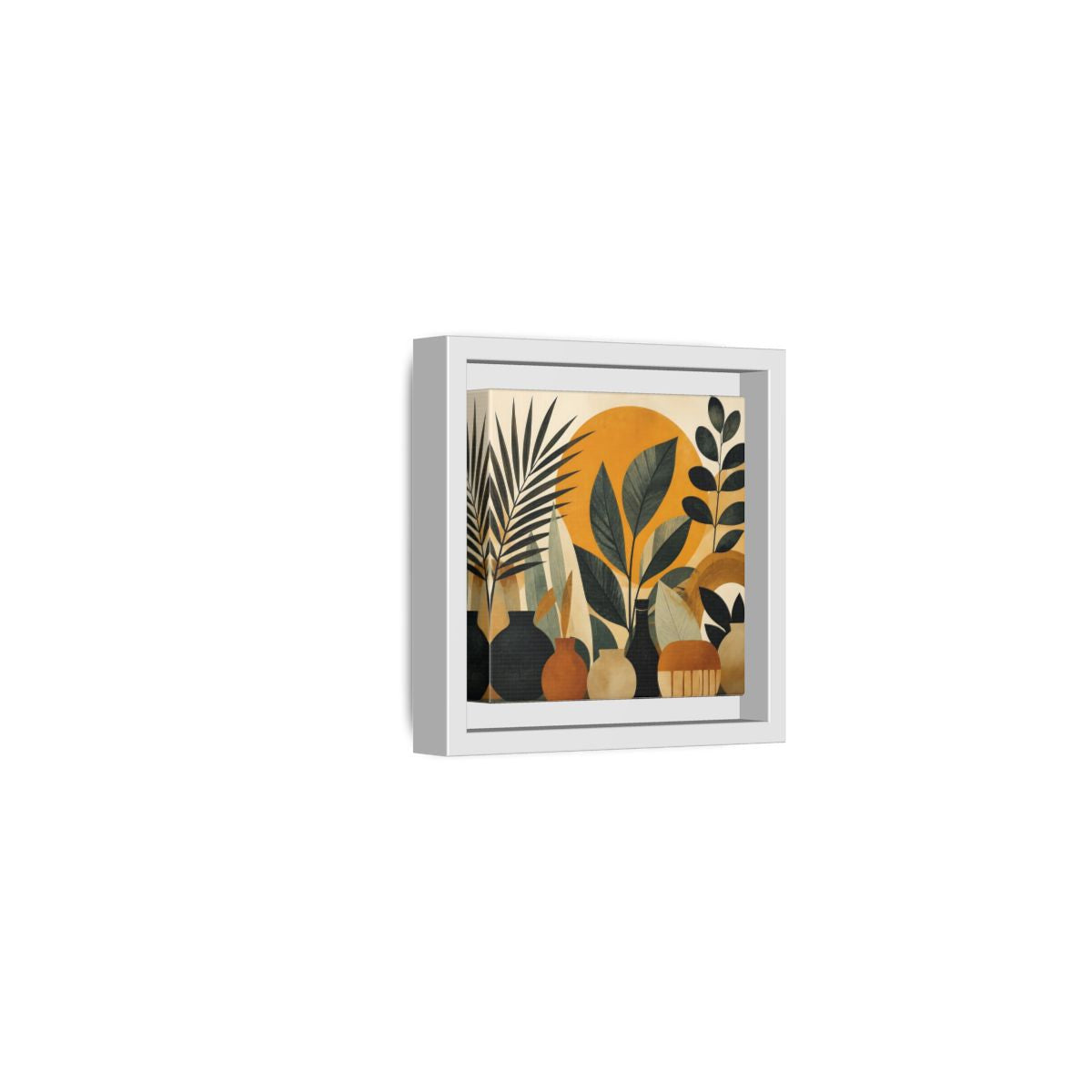Side Mockup 22. Boho Botanical Leaves shown as framed canvas print