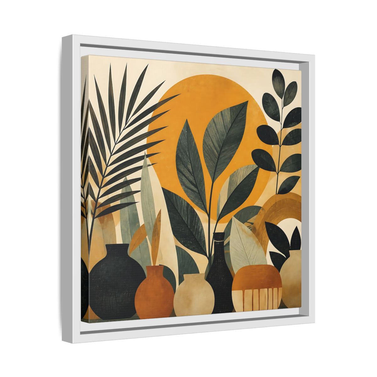 Side Mockup 28. Boho Botanical Leaves shown as framed canvas print