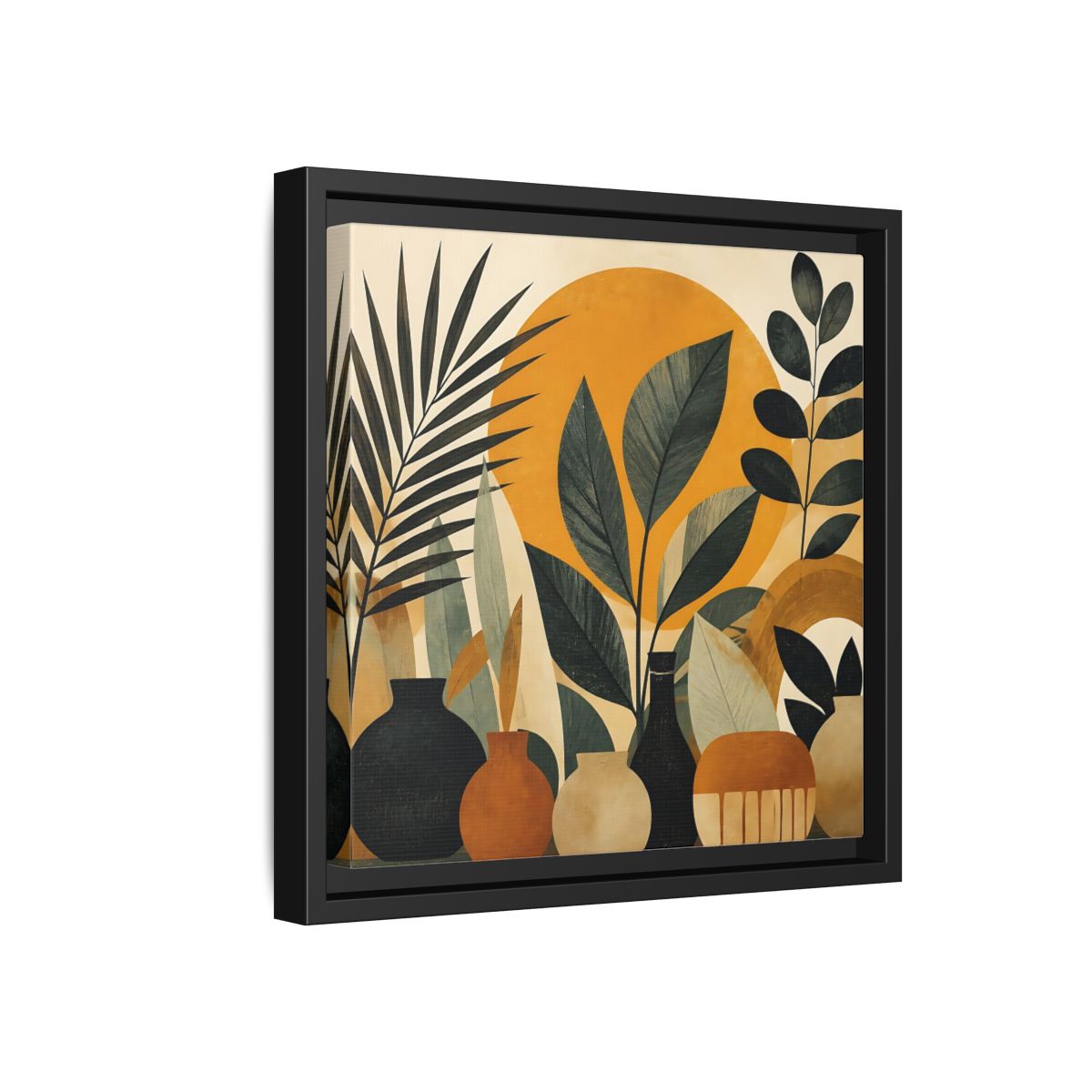 Side Mockup 18. Boho Botanical Leaves shown as framed canvas print