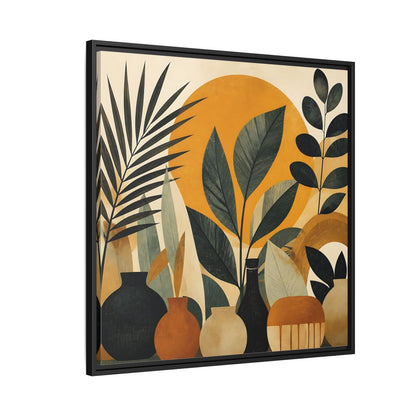 Side Mockup 9. Boho Botanical Leaves shown as framed canvas print