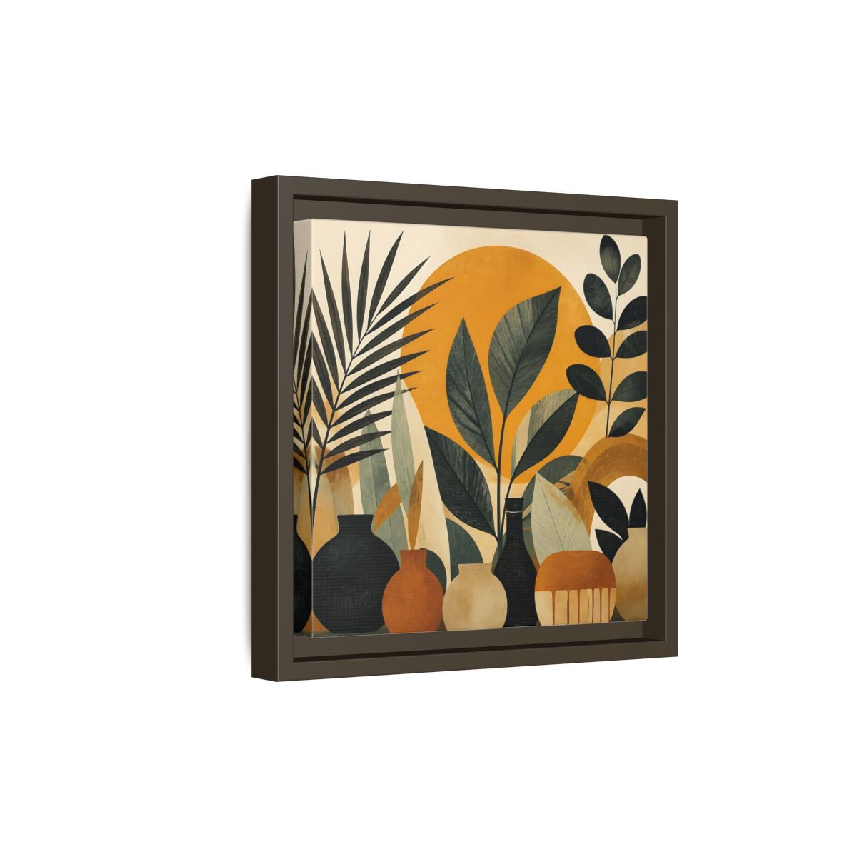 Side Mockup 20. Boho Botanical Leaves shown as framed canvas print