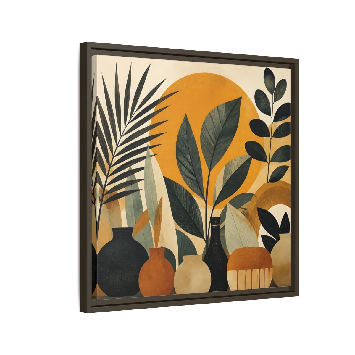 Side Mockup 11. Boho Botanical Leaves shown as framed canvas print
