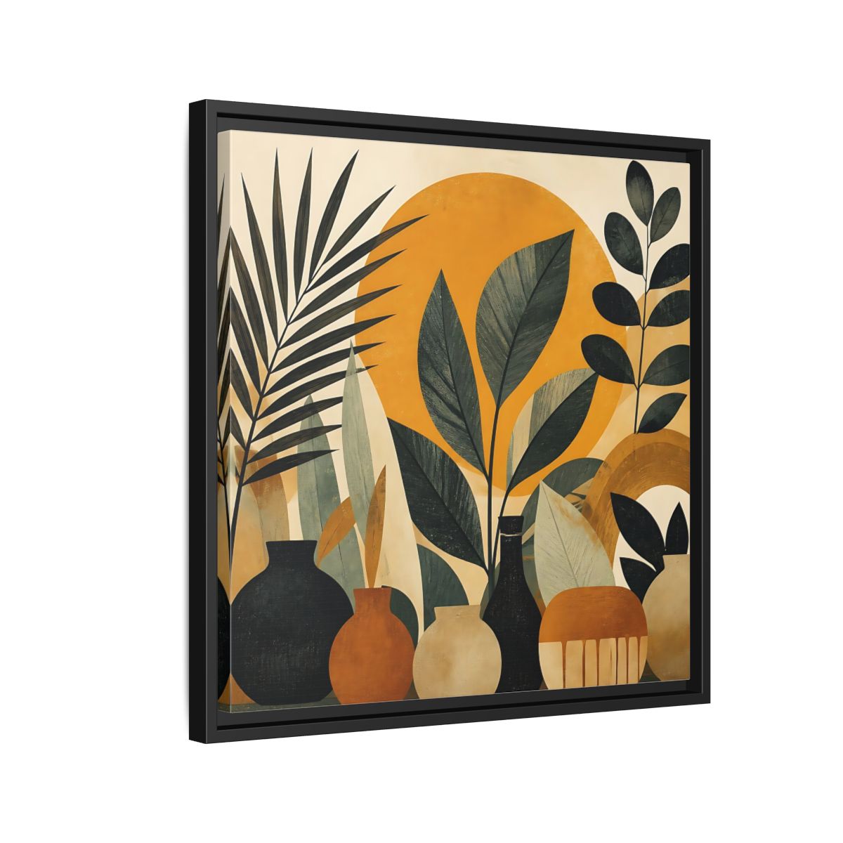 Side Mockup 12. Boho Botanical Leaves shown as framed canvas print