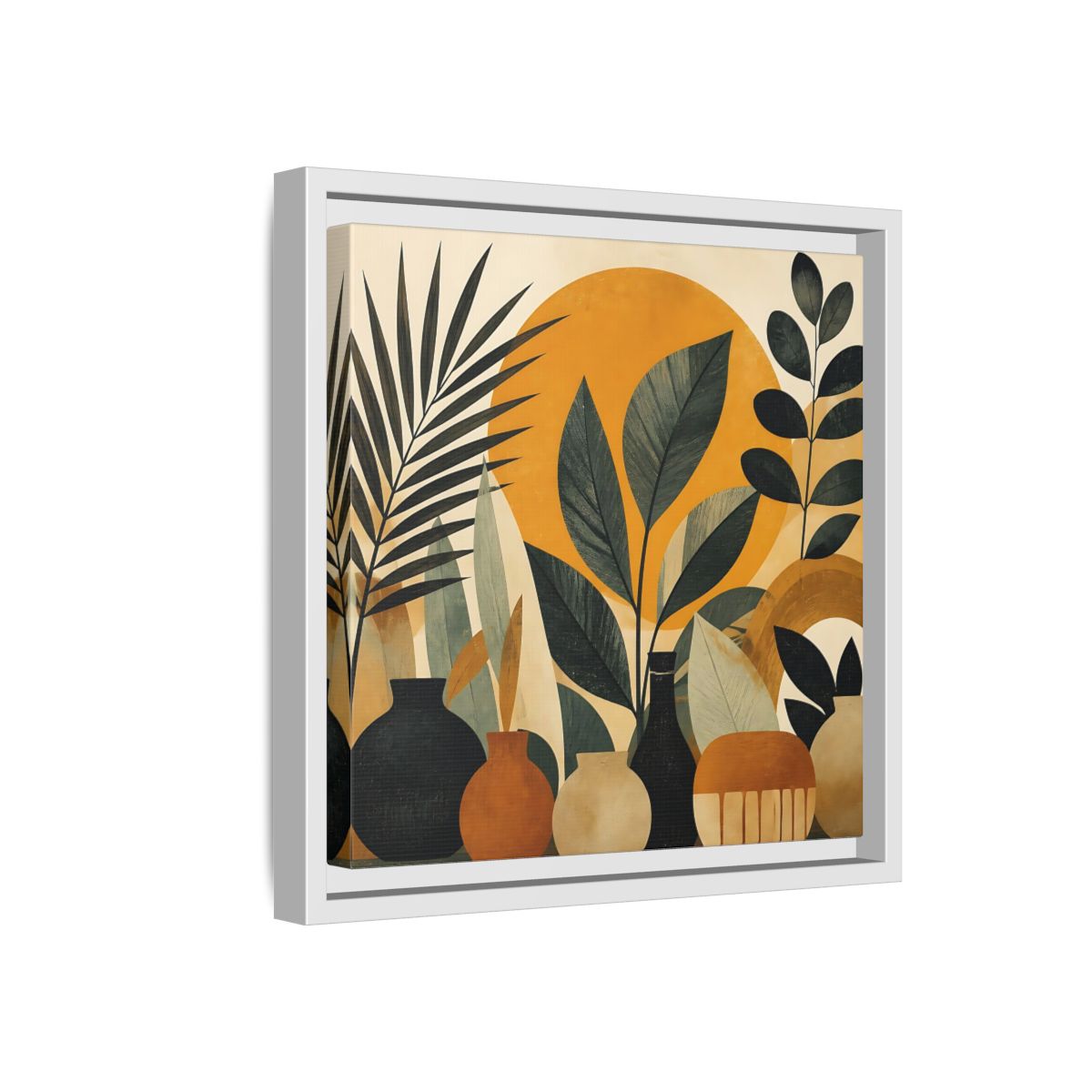Side Mockup 16. Boho Botanical Leaves shown as framed canvas print
