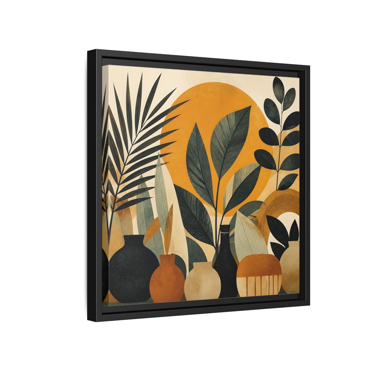 Side Mockup 15. Boho Botanical Leaves shown as framed canvas print