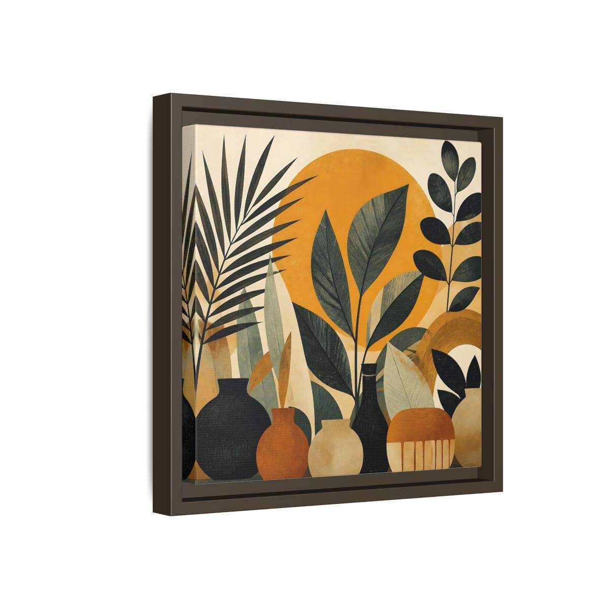 Side Mockup 17. Boho Botanical Leaves shown as framed canvas print