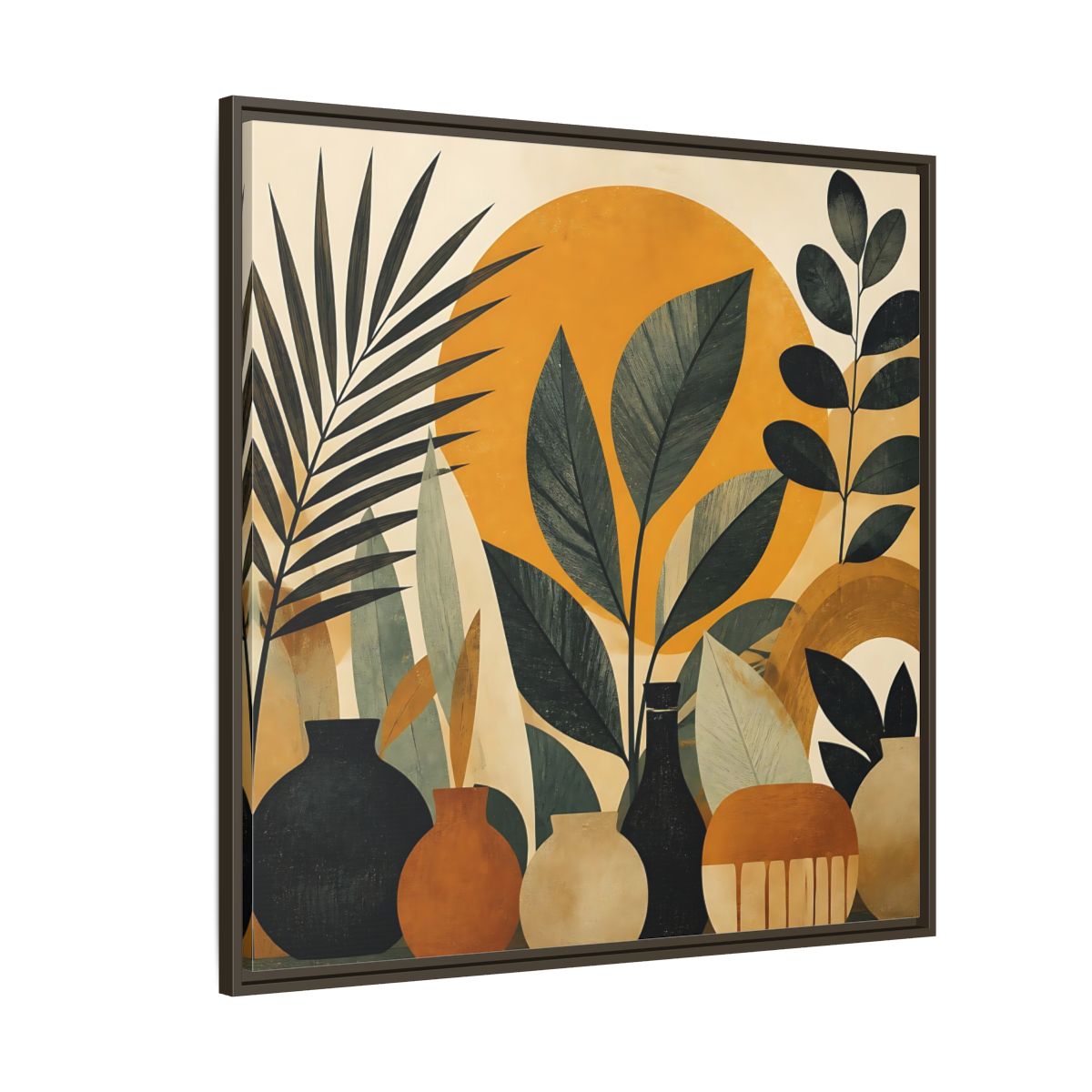 Side Mockup 5. Boho Botanical Leaves shown as framed canvas print