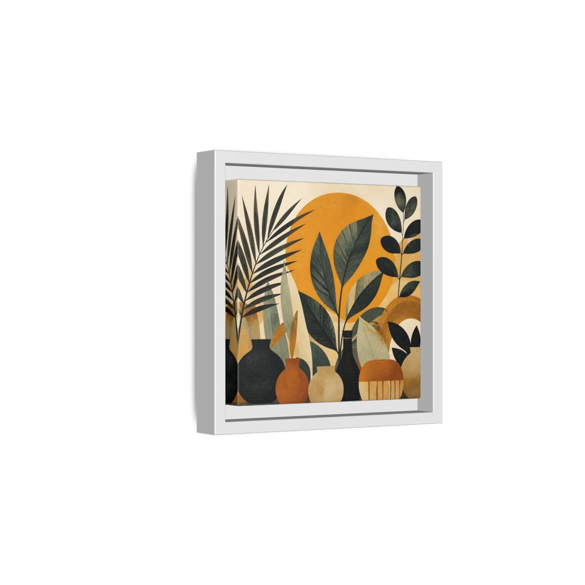 Side Mockup 1. Boho Botanical Leaves shown as framed canvas print