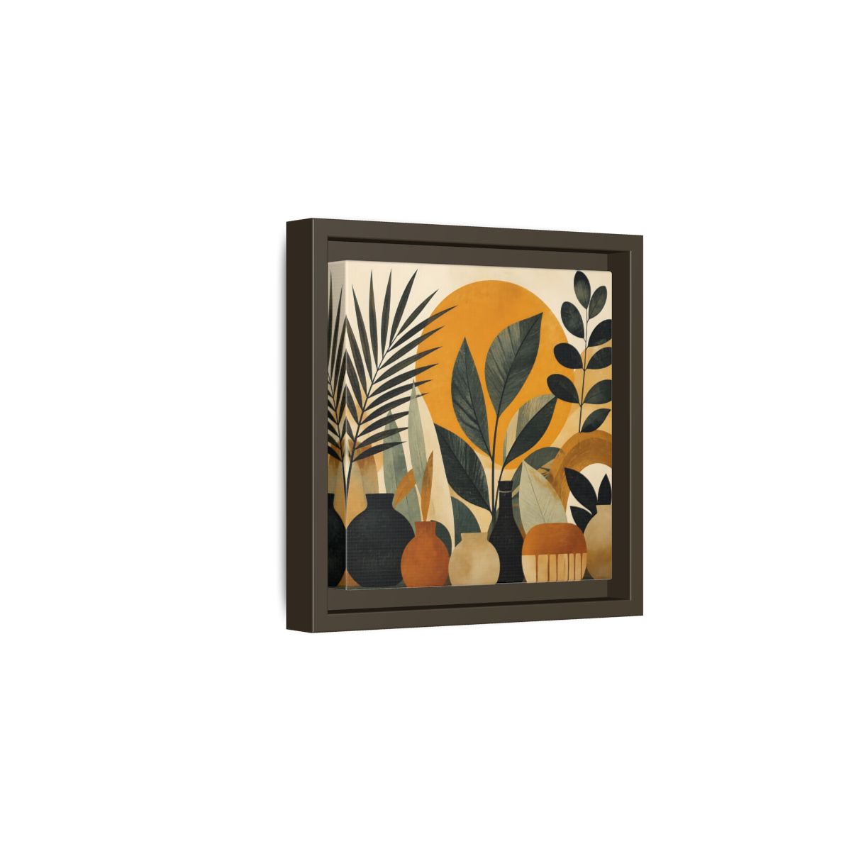 Side Mockup 2. Boho Botanical Leaves shown as framed canvas print