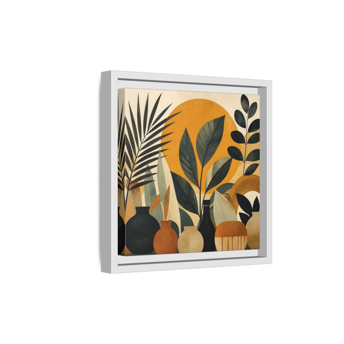 Side Mockup 19. Boho Botanical Leaves shown as framed canvas print