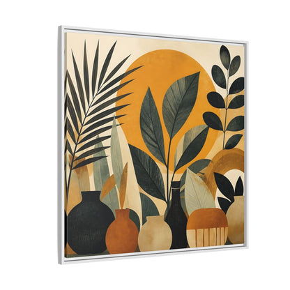 Side Mockup 4. Boho Botanical Leaves shown as framed canvas print