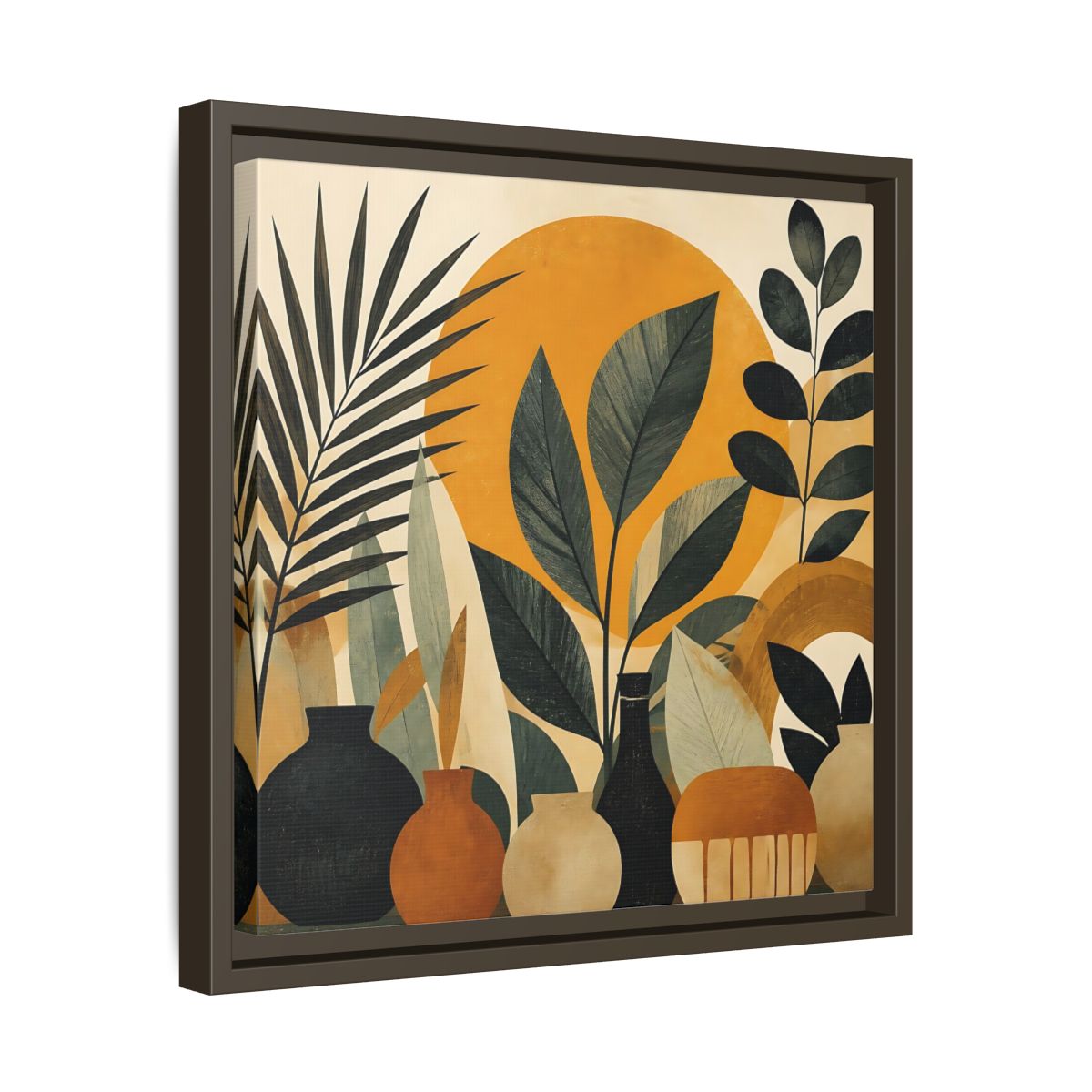Side Mockup 29. Boho Botanical Leaves shown as framed canvas print