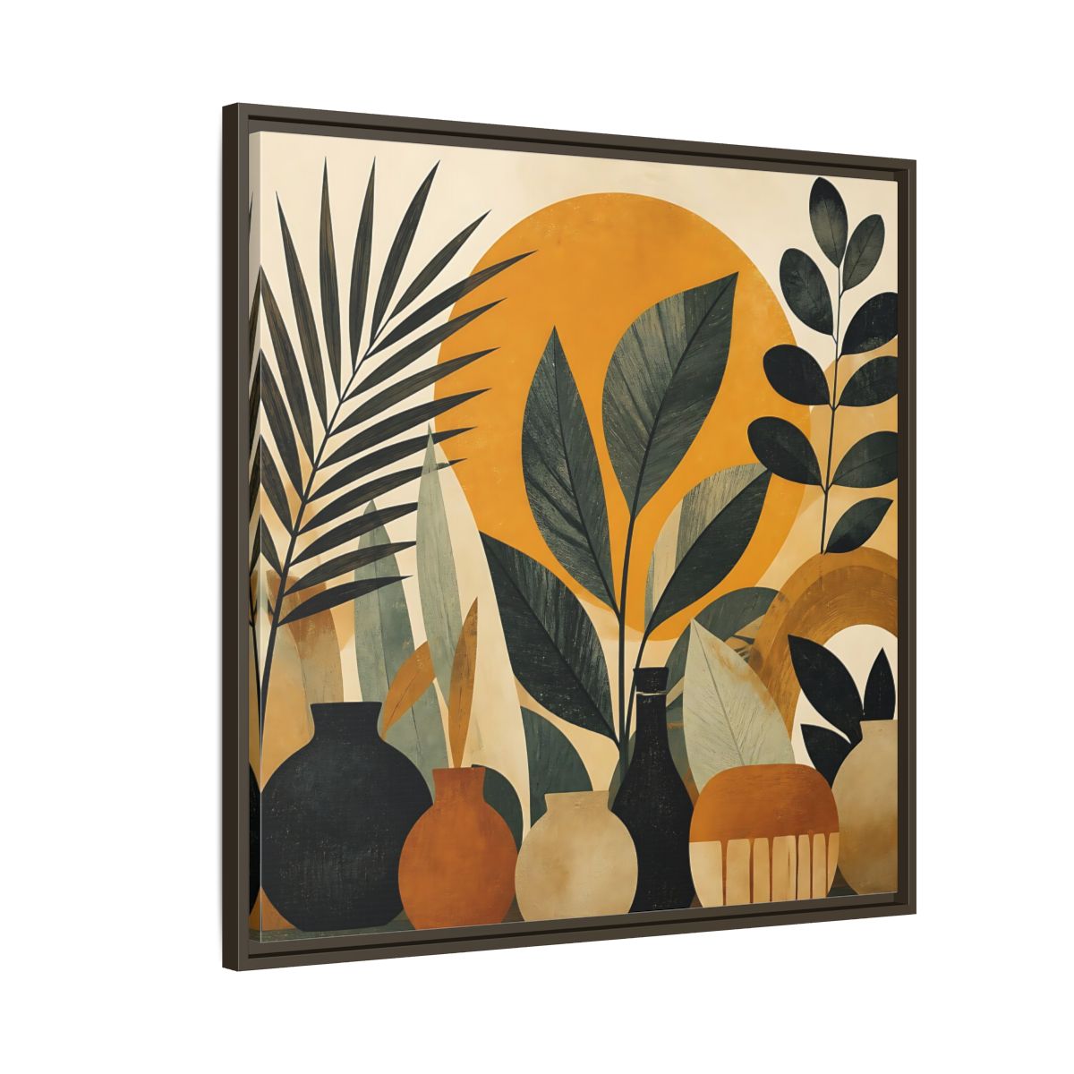 Side Mockup 8. Boho Botanical Leaves shown as framed canvas print
