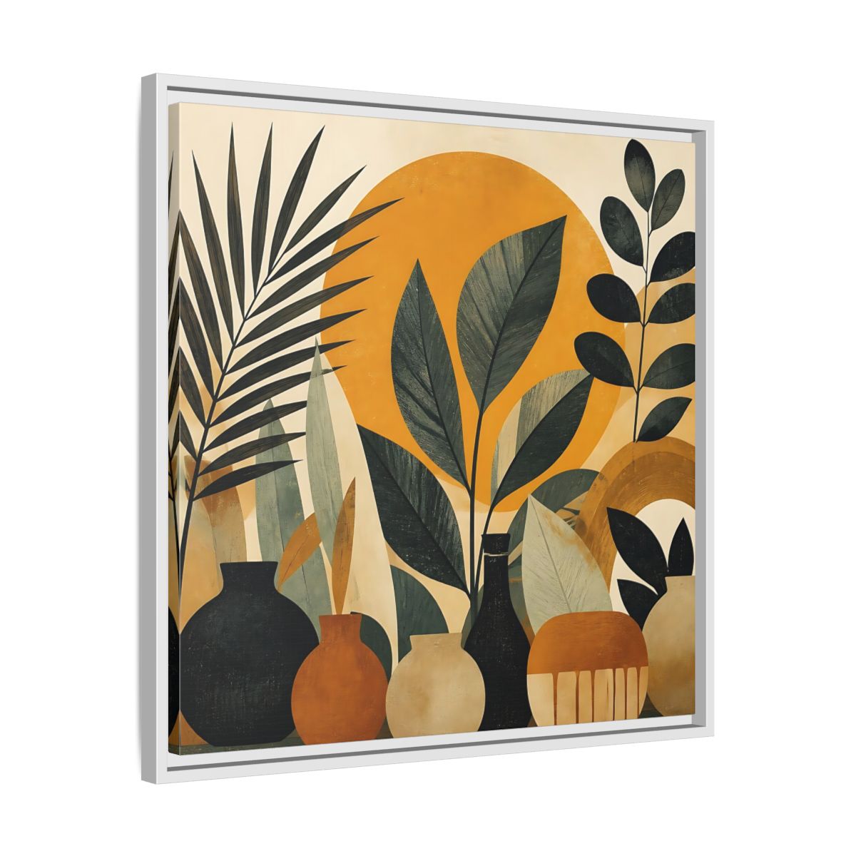 Side Mockup 26. Boho Botanical Leaves shown as framed canvas print
