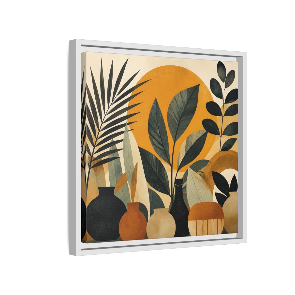 Side Mockup 13. Boho Botanical Leaves shown as framed canvas print