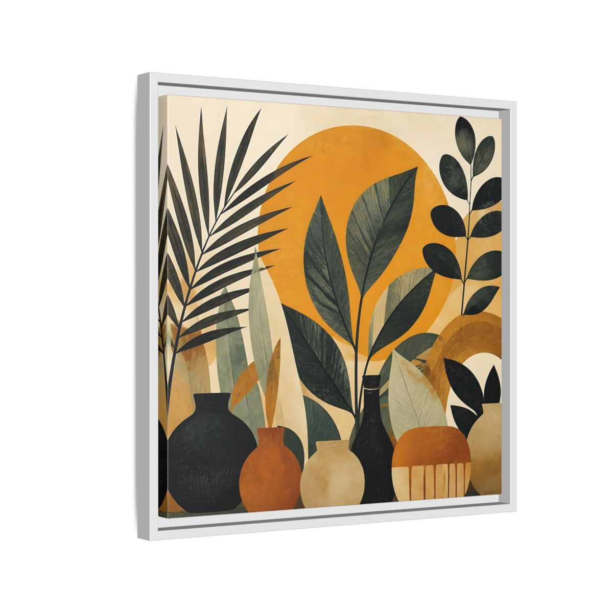 Side Mockup 10. Boho Botanical Leaves shown as framed canvas print
