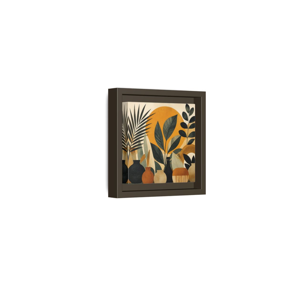 Side Mockup 23. Boho Botanical Leaves shown as framed canvas print